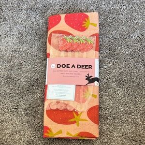 Doe A Deer Strawberry Flour Sack Towel and Strawberry Drink stirrers